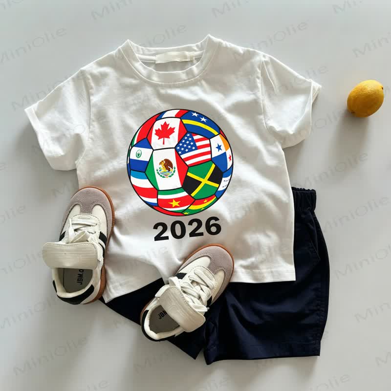2026 Baby Toddler Colorful Football White Tee and Navy Shorts 2-piece Set - White&Navy - 3-5T - image 1