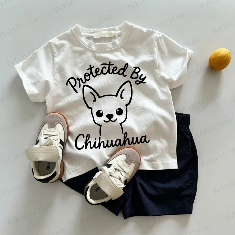 PROTECTED BY CHIHUAHUA Baby Toddler White Tee and Navy Shorts 2-piece Set - White&Navy - 3-5T - image 1