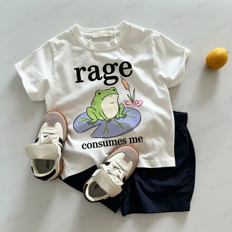 RAGE CONSUMES ME Baby Toddler Frog White Tee and Navy Shorts 2-piece Set - White&Navy - 3-5T - image 1