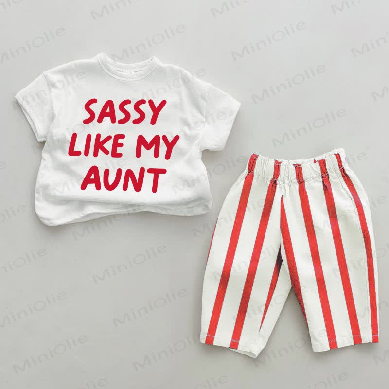 SASSY LIKE MY AUNT Baby Red Vertical Striped 2-piece Set - White&Red - 2-3T - image 1