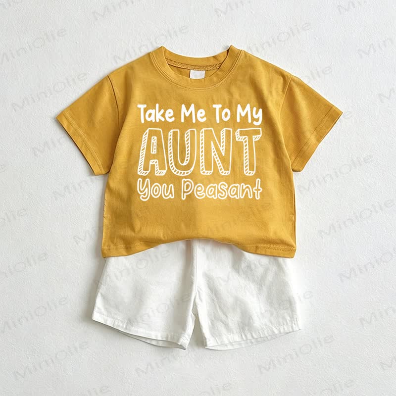 TAKE ME TO MY AUNT YOU PEASANT Baby Yellow&White Tee and Shorts 2-Piece Set - Yellow&White - 3-5T - image 1