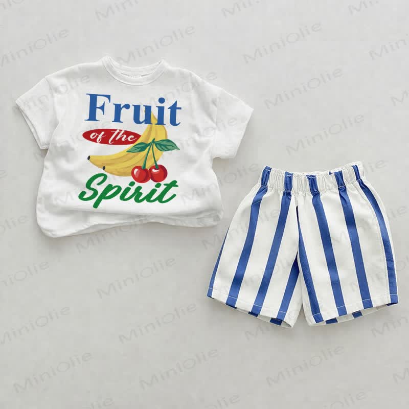 FRUIT OF THE SPIRIT Baby Blue Vertical Striped 2-piece Shorts Set - White&Blue - 2-3T - image 1