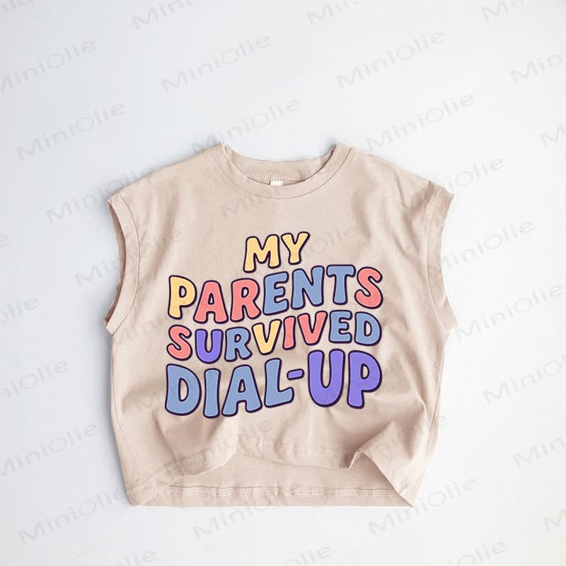 MY PARENTS SURVIVED DIAL-UP Baby Toddler Slogan Khaki Tank Top - Khaki - 3-5T - image 1