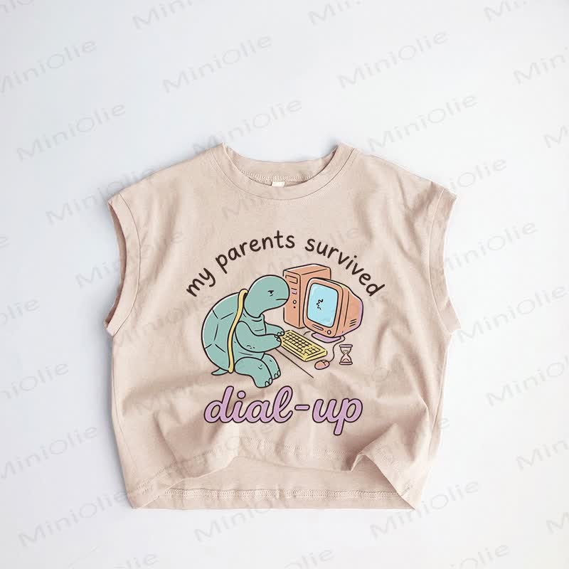 MY PARENTS SURVIVED DIAL-UP Baby Toddler Turtle Khaki Tank Top - Khaki - 3-5T - image 1