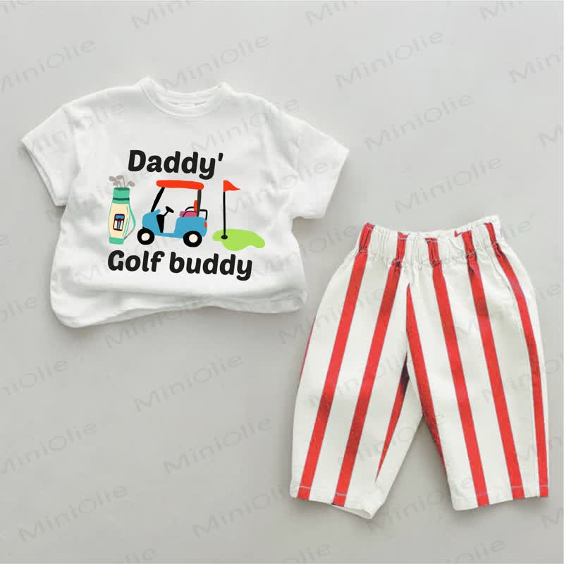 DADDY'S GOLF BUDDY Baby Golf Print Red Striped 2-piece Set - White&Red - 2-3T - image 1