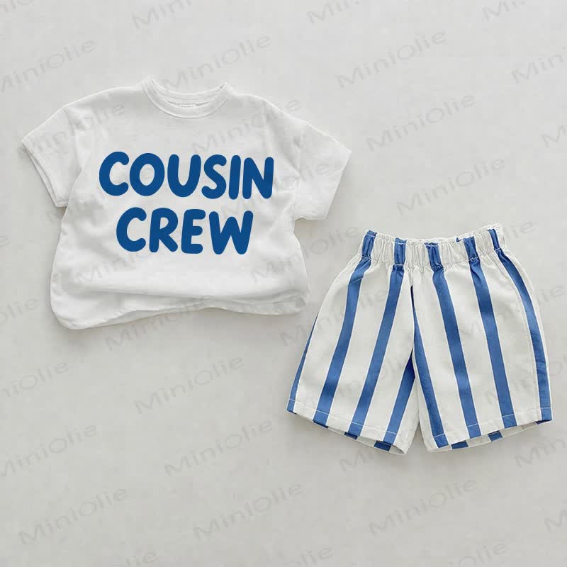 COUSIN CREW Print Blue Vertical Striped 2-piece Shorts Set - White&Blue - 2-3T - image 1