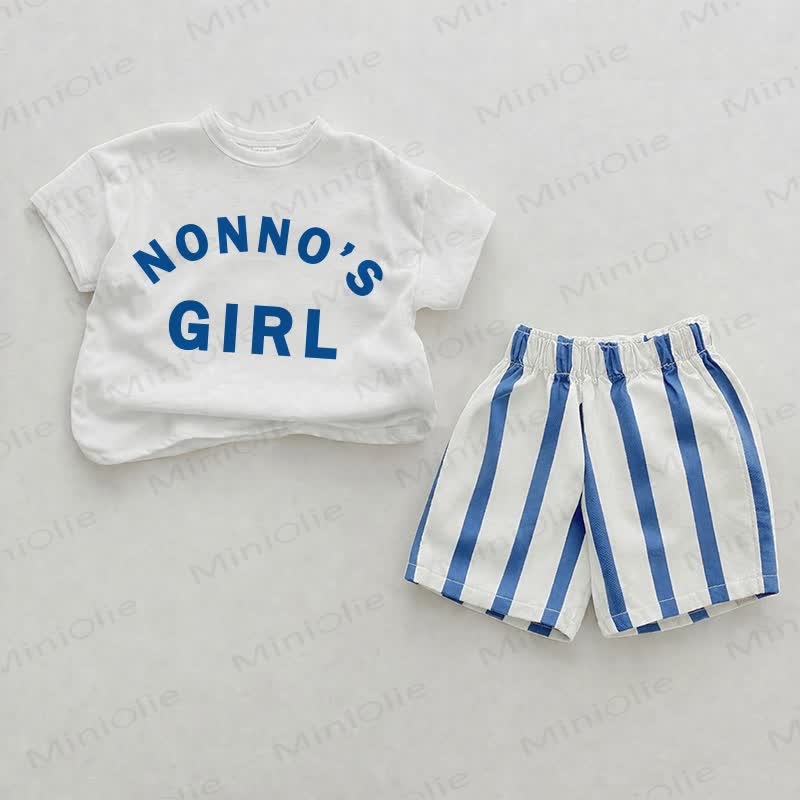 NONNO'S GIRL Print Blue Vertical Striped 2-piece Shorts Set - White&Blue - 2-3T - image 1