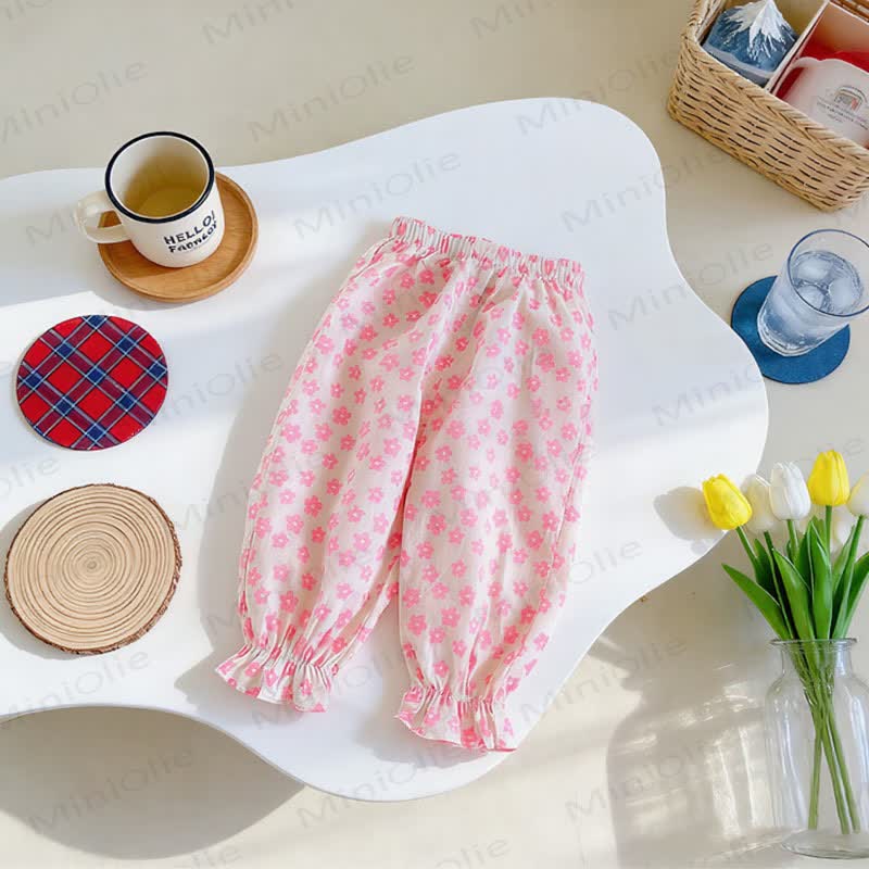 Toddler Girls Floral Print Lounge Pants - Pink - 8-9T - image 2
