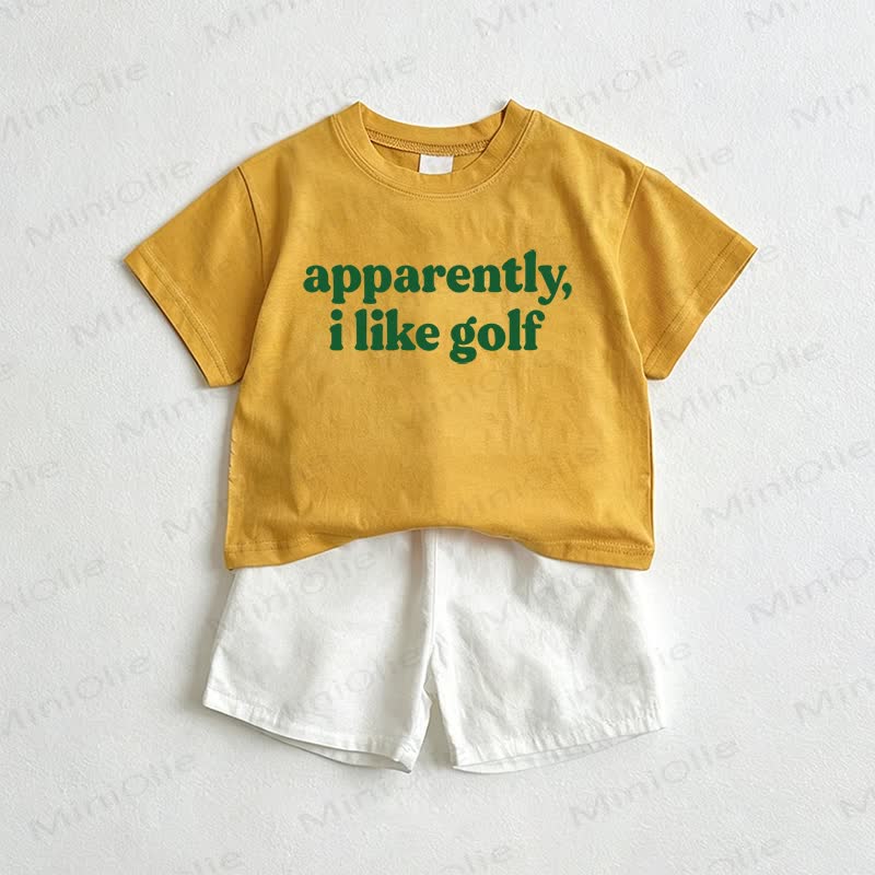 APPARENTLY, I LIKE GOLF Baby Tee and Shorts 2-Piece Set - Yellow&White - 3-5T - image 1