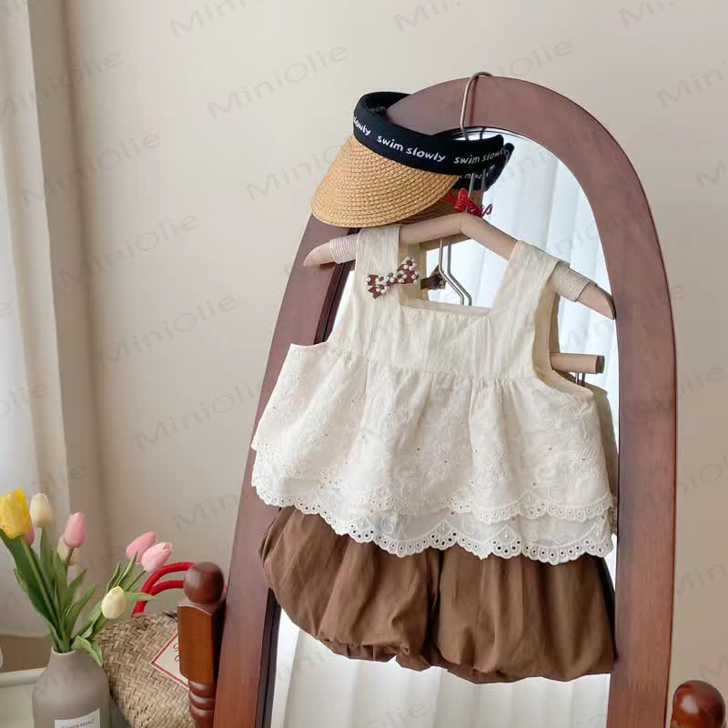 Baby Toddler Girl Sleeveless Set - Beige - 6-7T - image 1