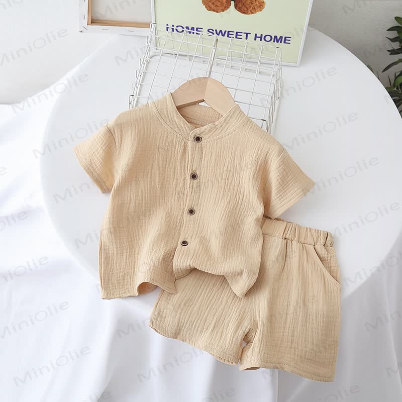 Toddler Solid Color Short-Sleeve Set - Khaki - 4-5T - image 4