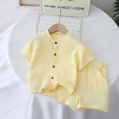 Toddler Solid Color Short-Sleeve Set - Yellow - 4-5T - image 3