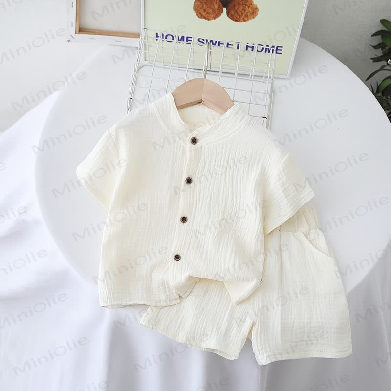 Toddler Solid Color Short-Sleeve Set - Beige - 4-5T - image 2