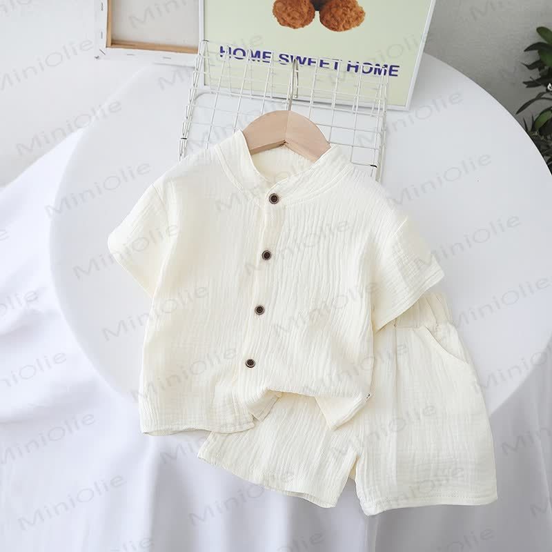 Toddler Solid Color Short-Sleeve Set - Beige - 4-5T - image 2