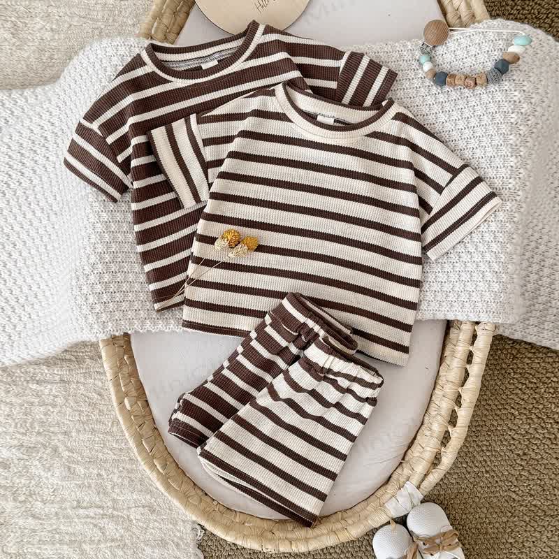 Baby Stripe Knitted Short-Sleeve Set - image 1