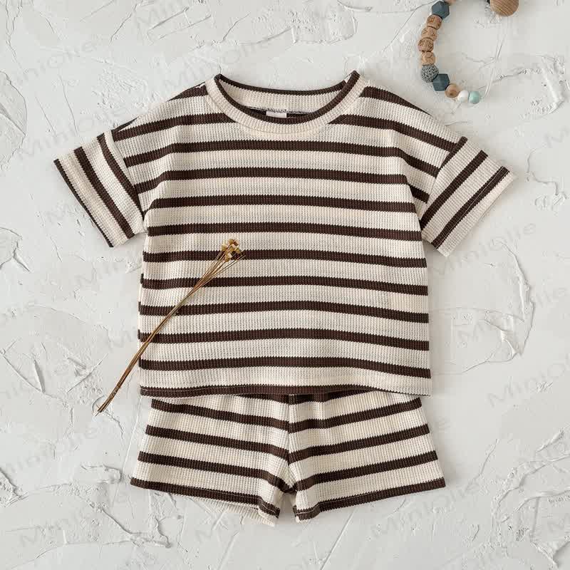 Baby Stripe Knitted Short-Sleeve Set - Beige - 2-3T - image 2