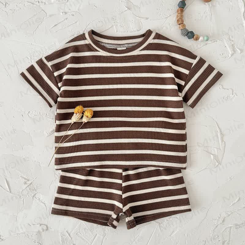 Baby Stripe Knitted Short-Sleeve Set - Brown - 2-3T - image 3