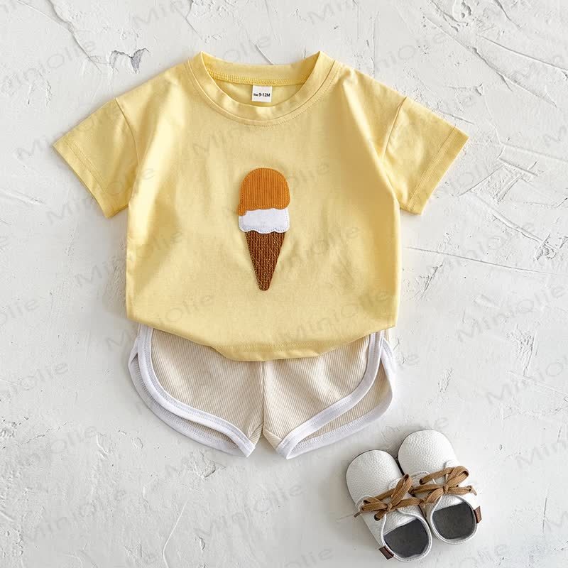 Baby Ice Cream Solid Color Short-Sleeve Set - Yellow - 2-3Y - image 3