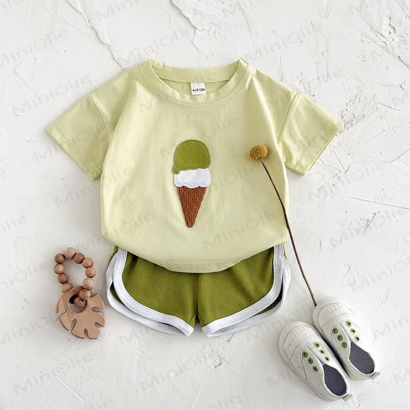 Baby Ice Cream Solid Color Short-Sleeve Set - Green - 2-3Y - image 4