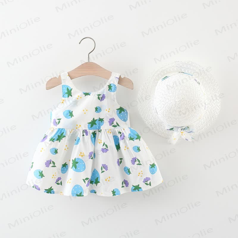 Baby Toddler Girl Strawberry Print Bow Dress with Hat - image 5