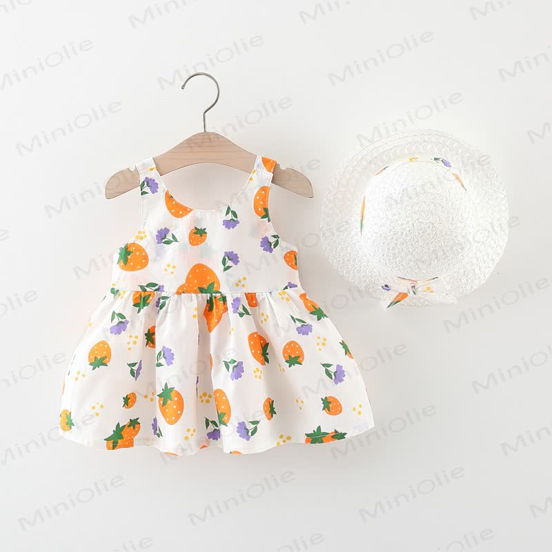 Baby Toddler Girl Strawberry Print Bow Dress with Hat - image 8