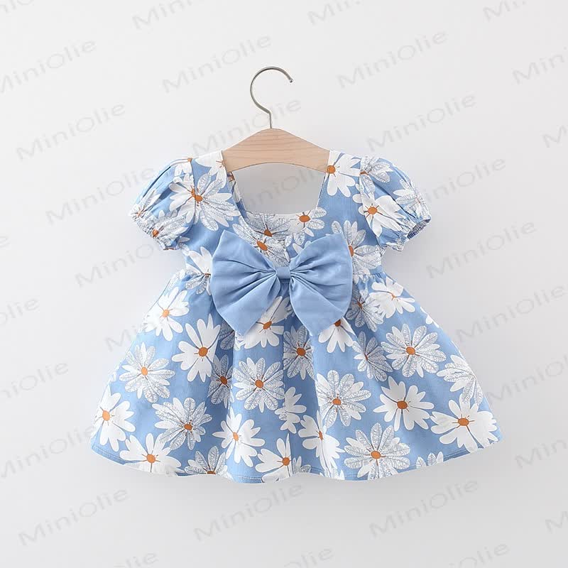 Toddler Baby Girl Daisy Print Bow Puff Sleeve Dress - Blue - 3-4T - image 1