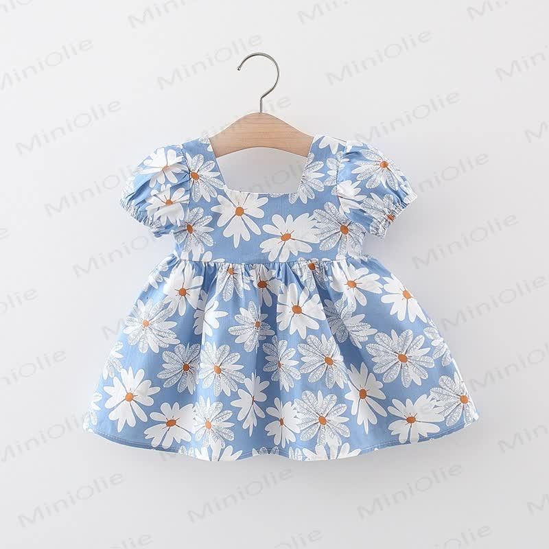 Toddler Baby Girl Daisy Print Bow Puff Sleeve Dress - image 4
