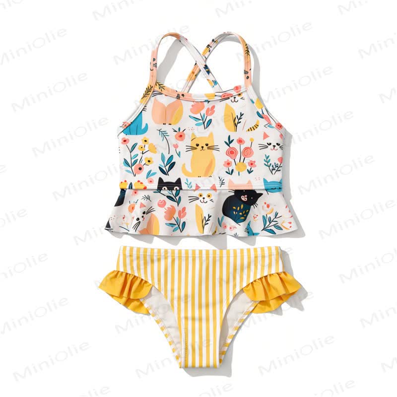 Toddler Girls Floral Ruffle Swimwear Two Piece Set - Yellow - 8-9T - image 6