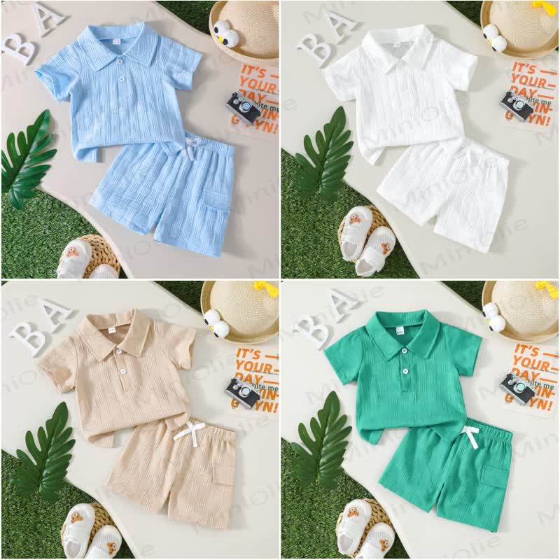 Baby Solid Color Polo Shirt and Shorts 2-piece Set - image 1