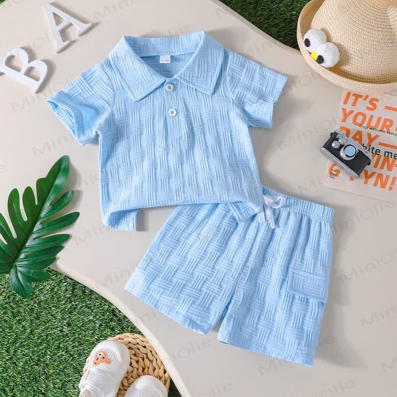 Baby Solid Color Polo Shirt and Shorts 2-piece Set - Blue - 2-3T - image 2