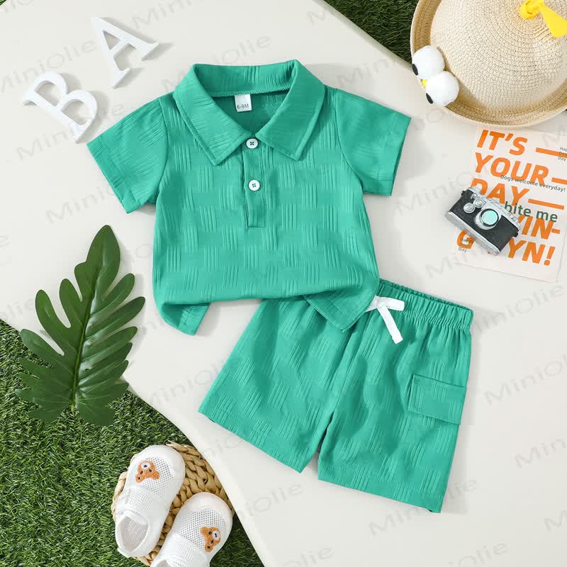 Baby Solid Color Polo Shirt and Shorts 2-piece Set - Green - 2-3T - image 5