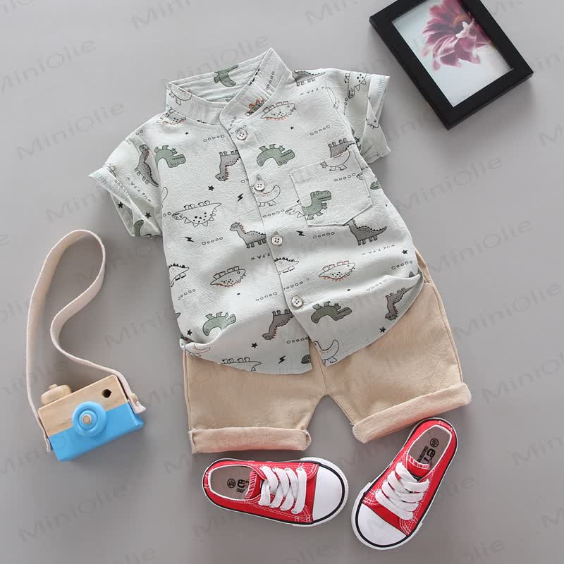 Baby Cartoon Dino Print Tee and Shorts 2-piece Set - Grey - 3-4T - image 3