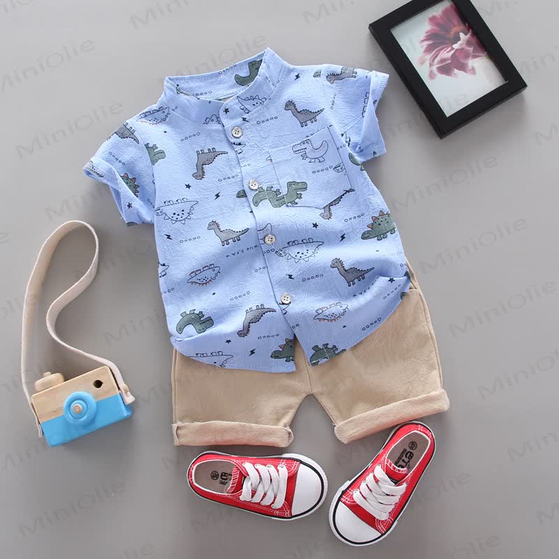 Baby Cartoon Dino Print Tee and Shorts 2-piece Set - Blue - 3-4T - image 5