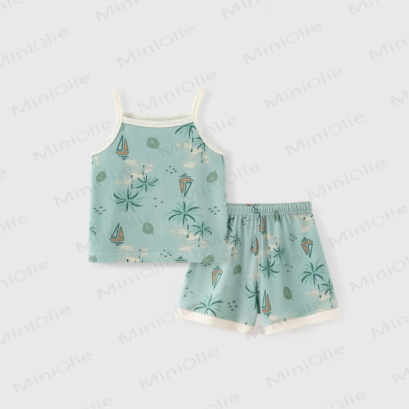 Baby Lightweight Tropical Sailboat Cami Shorts Set - Green - 3-4T - image 2