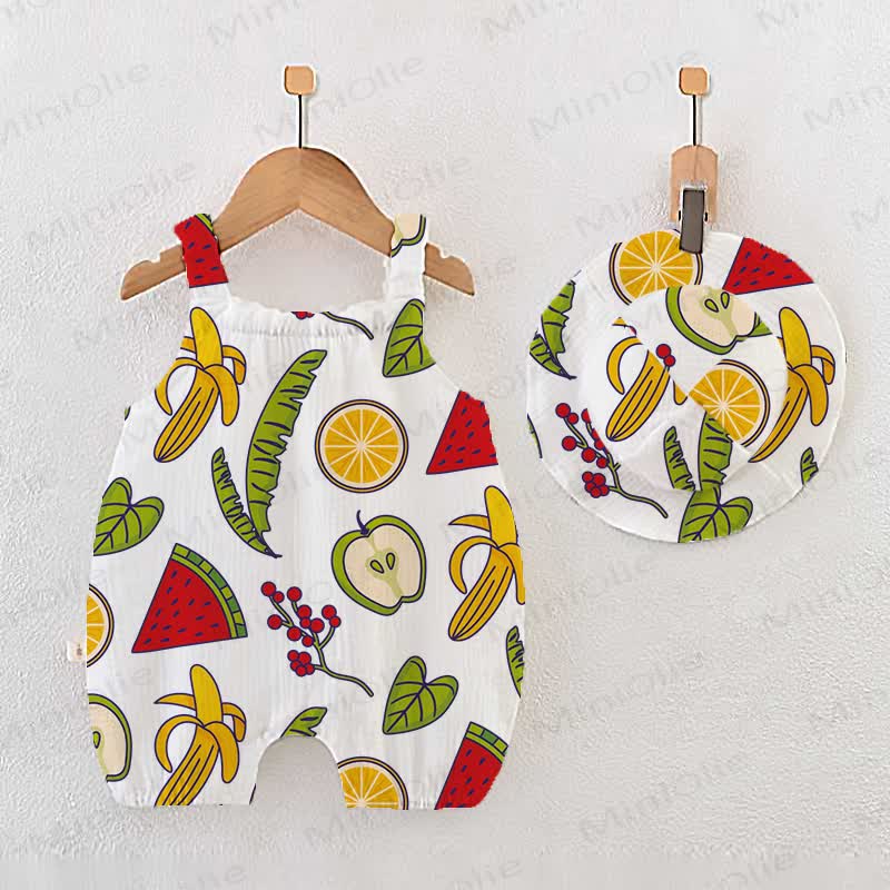 Baby Fruit Print White Jumpsuit with Hat - White - 18-24M - image 1