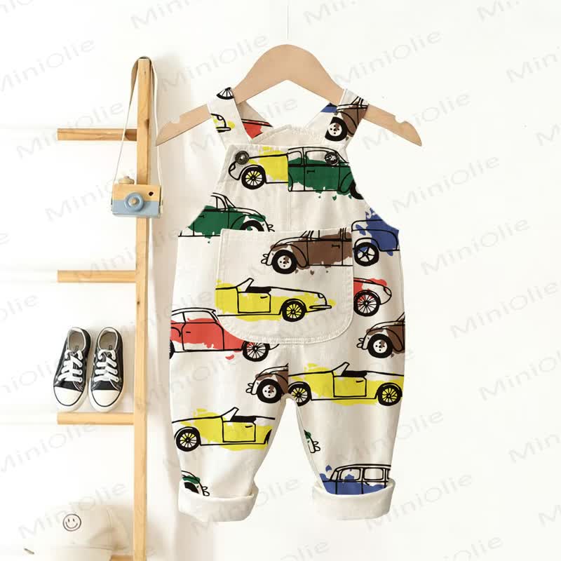 Baby Boys Toddler Vehicle Print Overalls  - Beige - 3-5T - image 1