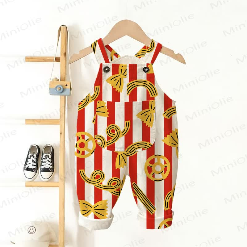 Baby Toddler Wheel Print Striped Overalls  - Beige - 3-5T - image 1