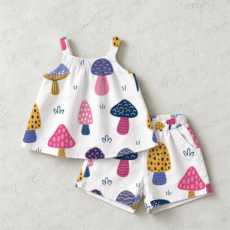 Baby Toddler Mushroom Print White Top and Shorts 2-piece Set - White - 3-4T - image 1