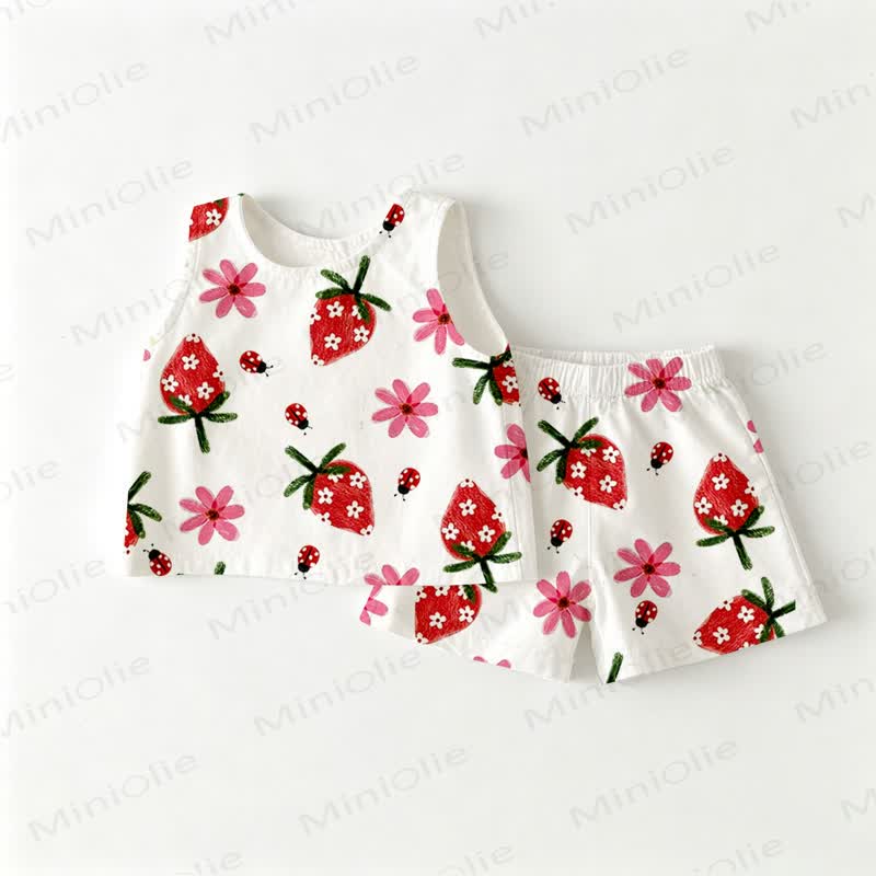 Baby Toddler Strawberry and Flower White Top and Shorts 2-piece Set - White - 3-4T - image 1