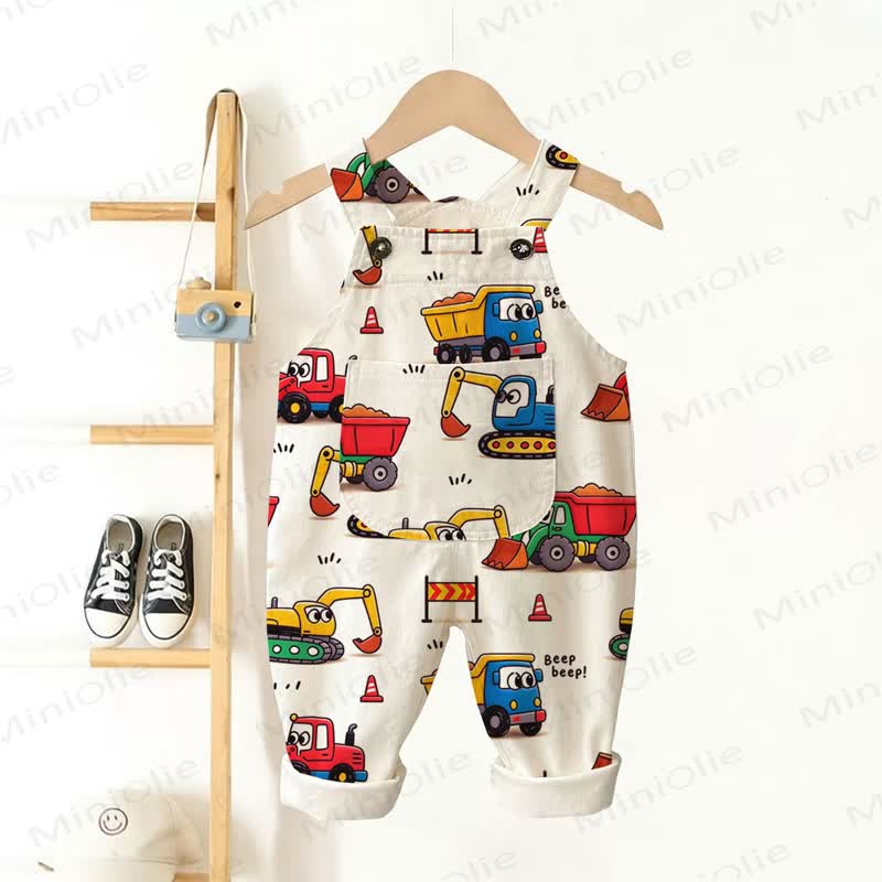 Baby Toddler White Construction Vehicle Overalls - White - 3-5T - image 1