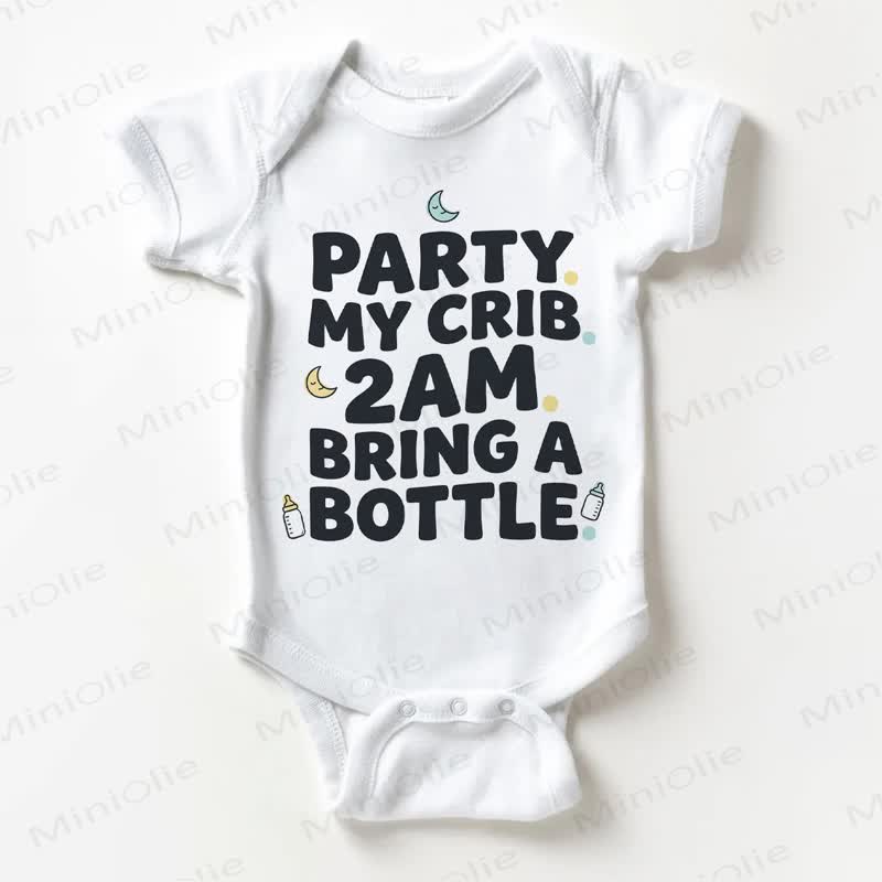 PARTY MY CRIB 2AM BRING A BOTTLE Baby White Bodysuit - White - 18-24M - image 1