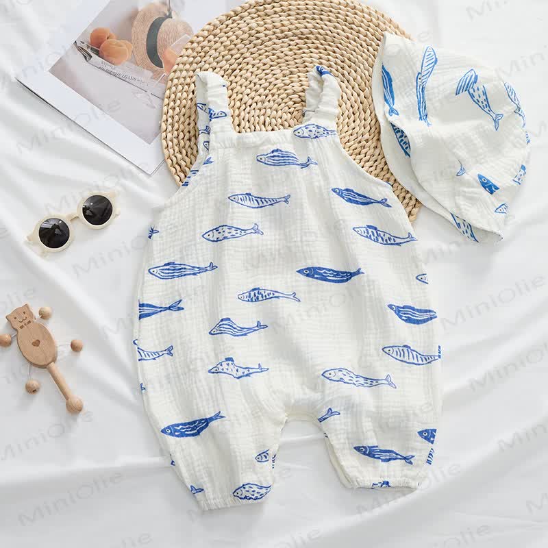 Baby Fish Beige Strap Romper with Hat - image 3