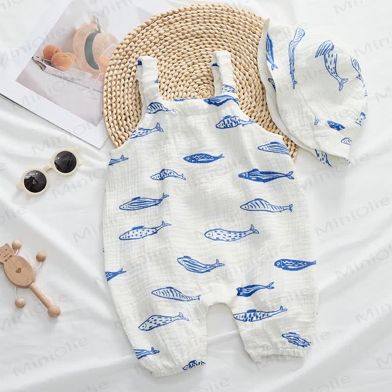 Baby Fish Beige Strap Romper with Hat - image 2