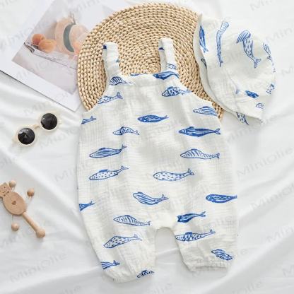 Baby Fish Beige Strap Romper with Hat - image 2