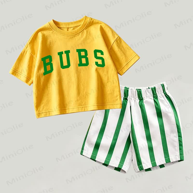 BUBS Baby Yellow&Green Slogan Print Top and Striped Shorts 2-piece Set - Yellow&Green - 2-3T - image 1
