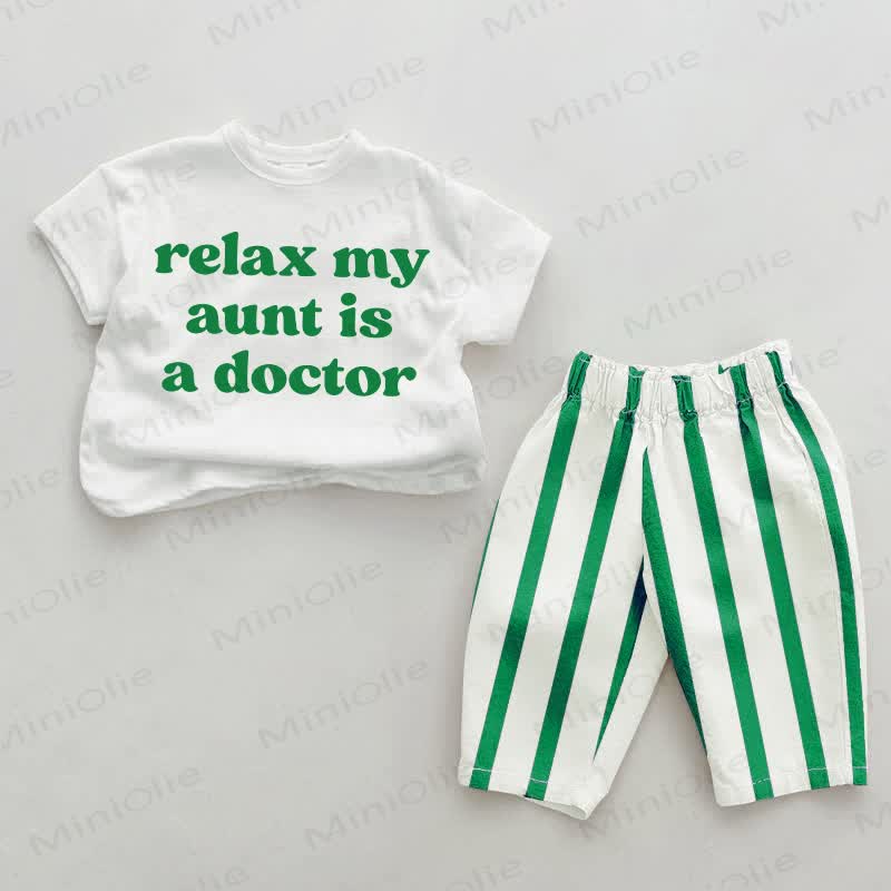 RELAX MY AUNT IS A DOCTOR Baby Green Striped 2-piece Set - Green&White - 2-3T - image 1