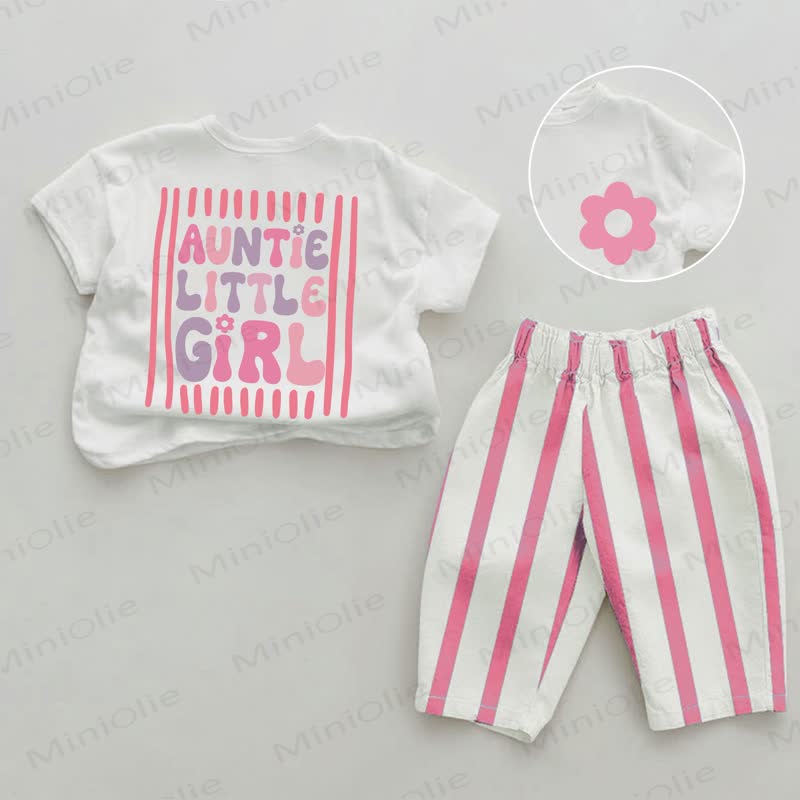 Baby Girls Slogan Pink Vertical Striped 2-piece Set - White&Pink - 2-3T - image 1