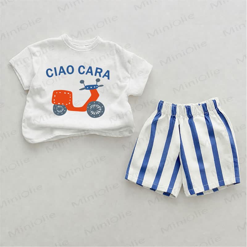 CIAO CARA Baby E-scooter Print Blue Vertical Striped 2-piece Shorts Set - White&Blue - 2-3T - image 1