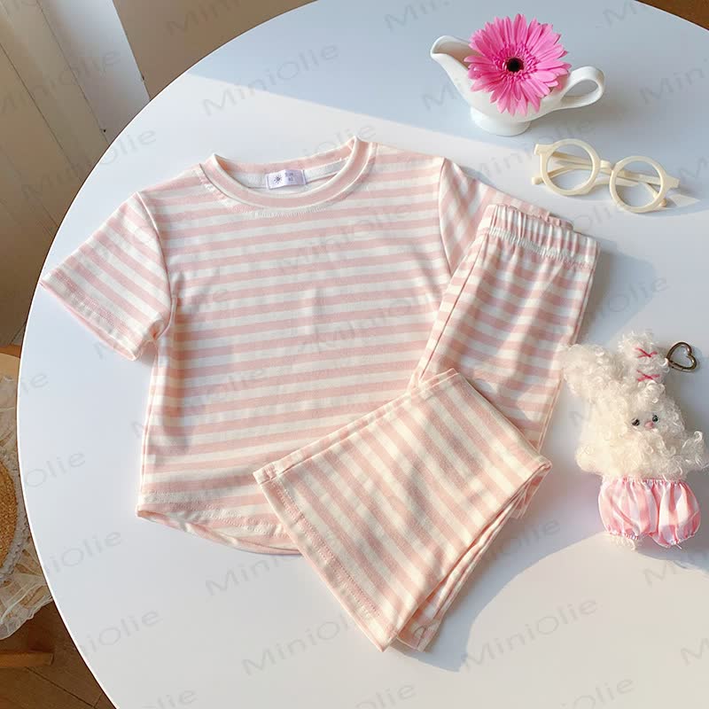 Toddler Stripe Short Sleeve Set - Pink - 8-9T - image 3