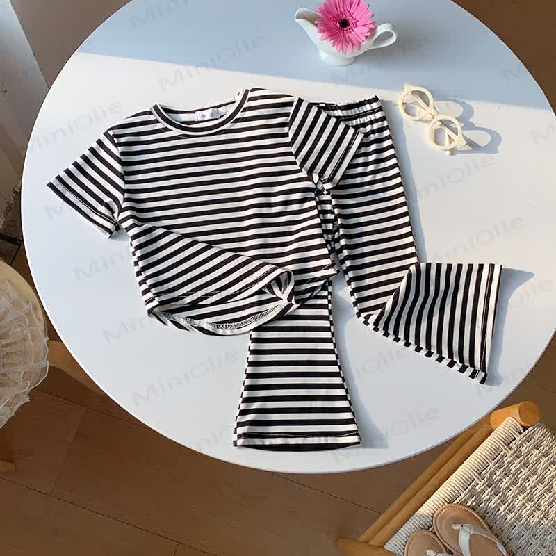 Toddler Stripe Short Sleeve Set - Black - 8-9T - image 4